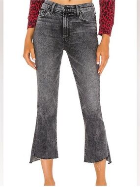 MOTHER The Insider Crop Step Fray Jeans Train Stops Gray High Rise Raw Hem